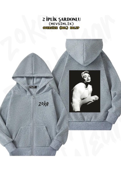 Unisex Miley Cyrus Baskılı Oversize Sırt Baskılı Fermuarlı Kapşonlu Hırka