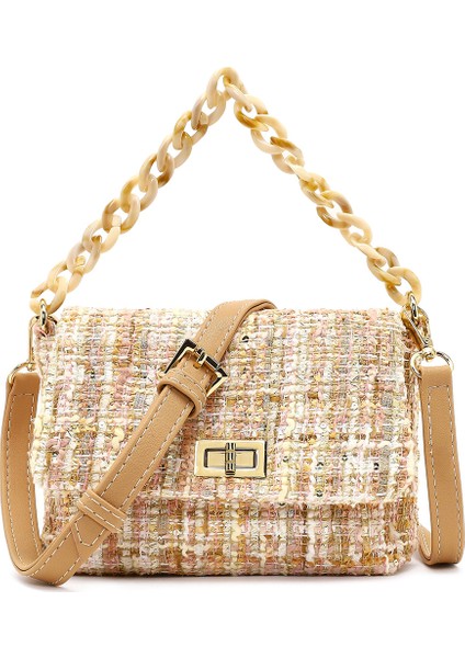 Kadın Pembe Uzun Askılı Desenli Kumaş Çapraz Çanta 25SBD23726F