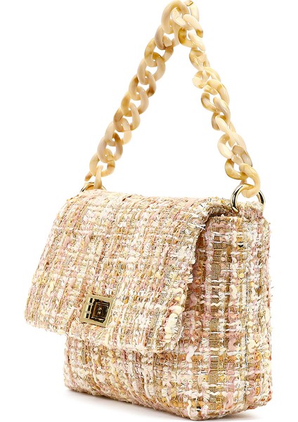 Kadın Pembe Uzun Askılı Desenli Kumaş Çapraz Çanta 25SBD23726F