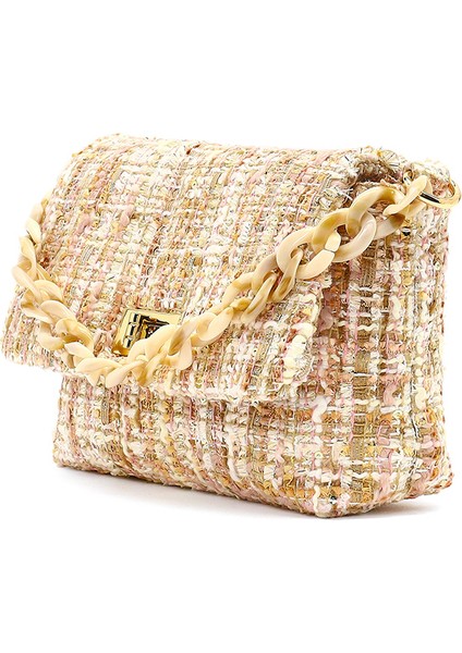 Kadın Pembe Uzun Askılı Desenli Kumaş Çapraz Çanta 25SBD23726F