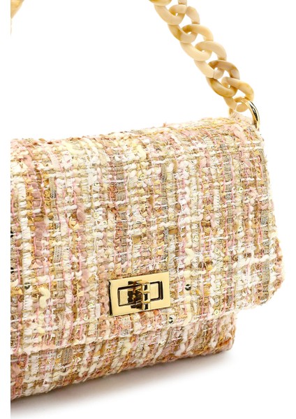 Kadın Pembe Uzun Askılı Desenli Kumaş Çapraz Çanta 25SBD23726F