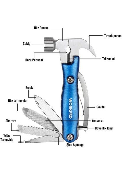 WP382018 12 In 1 Çok Fonksiyonlu Profesyonel Çekiçli Pense Seti fırsatları