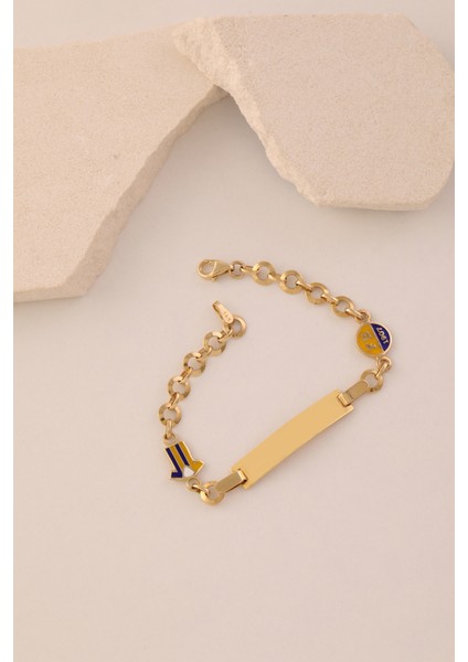 14 Ayar Altın Taraftar Plaka Çocuk Bilekliği