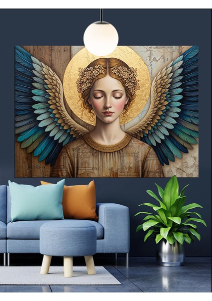 Melek Kadın Halosu Işık Dekoratif Kanvas - Mdf Ahşap Tablo