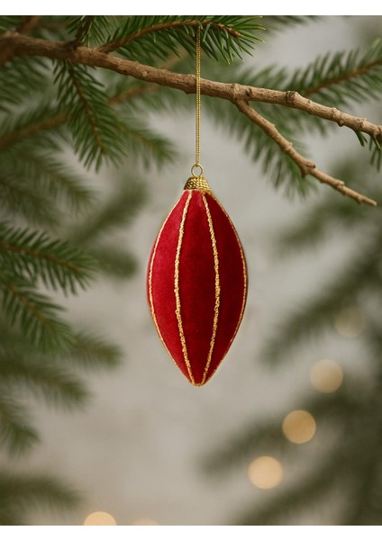 Yılbaşı Ağaç Süsü Simli Kadife Damla Sarkıt Dekoratif Süs Bordo 12 cm 3'lü