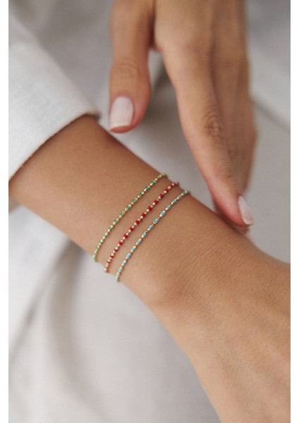 14 Ayar Altın Turkuaz Mineli Golf Zincir Bileklik