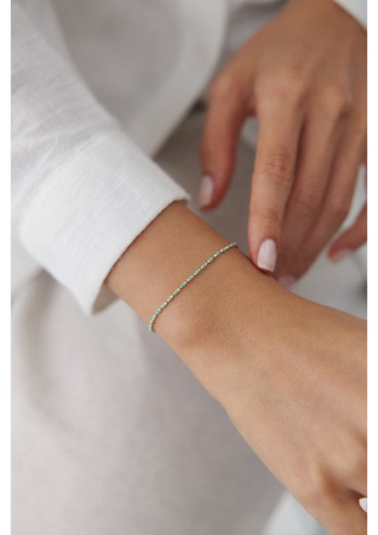 14 Ayar Altın Turkuaz Mineli Golf Zincir Bileklik modelleri