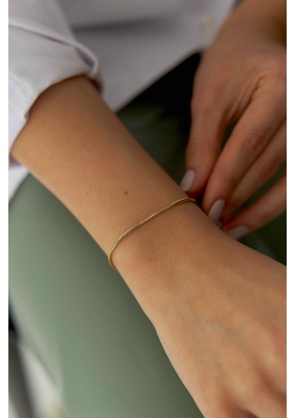 14 Ayar Altın Yuvarlak Balık Sırtı Bileklik