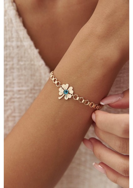 14 Ayar Altın Nazar Boncuklu Yonca Bileklik fiyatları