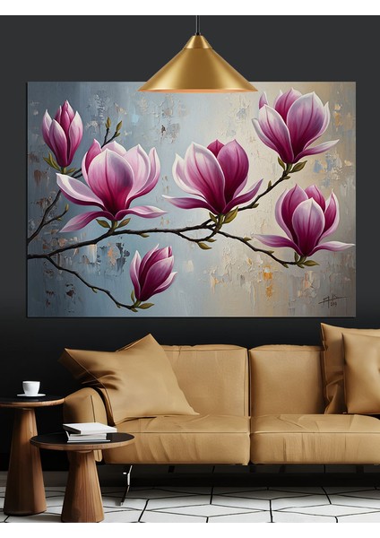 Manolya Ağacı Bahar Çiçekleri Dekoratif Kanvas - Mdf Ahşap Tablo