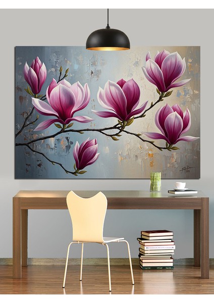 Manolya Ağacı Bahar Çiçekleri Dekoratif Kanvas - Mdf Ahşap Tablo fırsatları