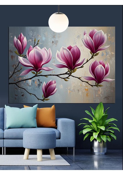 Manolya Ağacı Bahar Çiçekleri Dekoratif Kanvas - Mdf Ahşap Tablo indirimleri