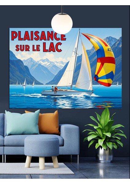 Denizde Yelkenli Tekne Posteri Dekoratif Kanvas - Mdf Ahşap Tablo