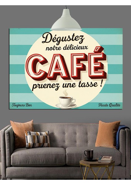 Retro Fransız Kafe Reklamı Dekoratif Kanvas - Mdf Ahşap Tablo