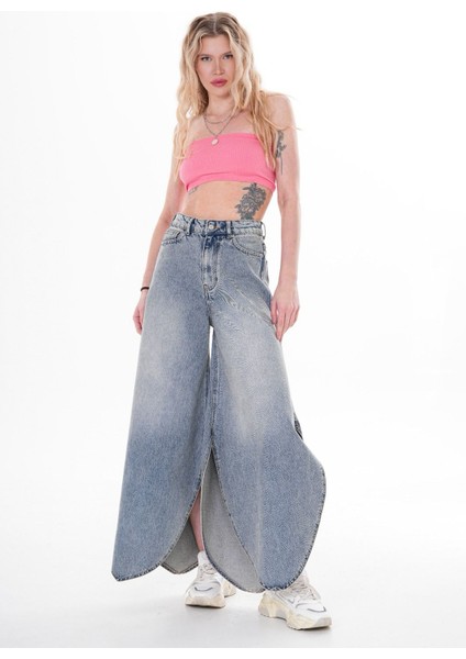 Bayan Yırtmaçlı Kot Pantolon