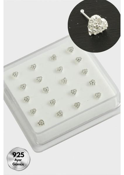 Kalp Zirkon Taşlı Gümüş Hızma 20 Adet fiyatları