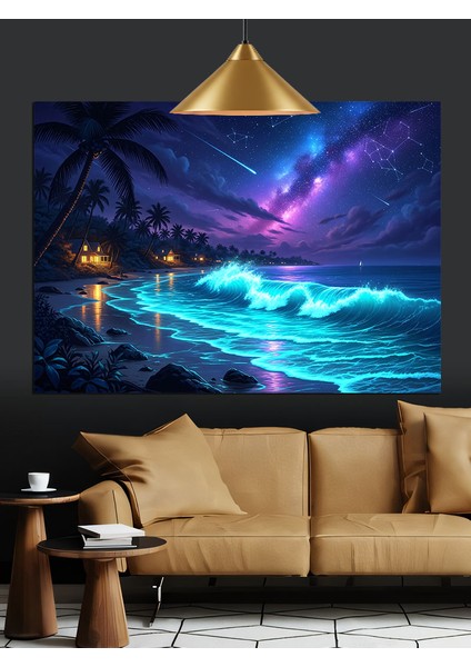 Yıldızlar, Renkli Gökyüzü Manzarası Dekoratif Kanvas - Mdf Ahşap Tablo fiyatları
