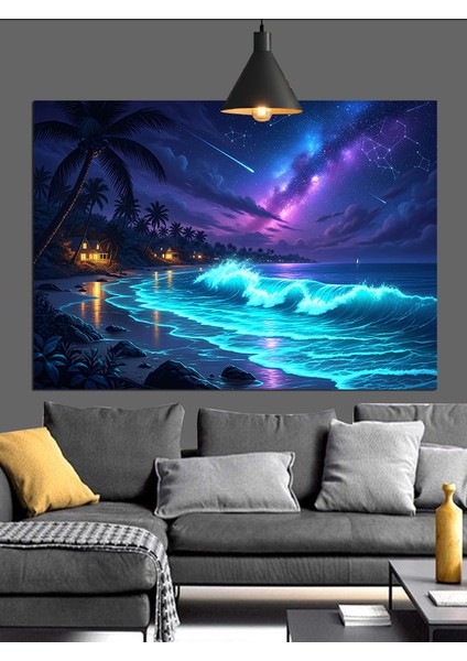 Yıldızlar, Renkli Gökyüzü Manzarası Dekoratif Kanvas - Mdf Ahşap Tablo modelleri