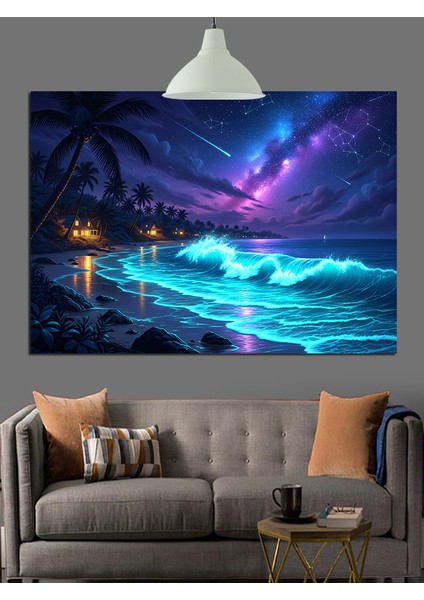 Yıldızlar, Renkli Gökyüzü Manzarası Dekoratif Kanvas - Mdf Ahşap Tablo fırsatları