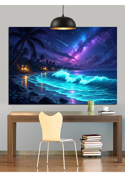 Yıldızlar, Renkli Gökyüzü Manzarası Dekoratif Kanvas - Mdf Ahşap Tablo indirimleri