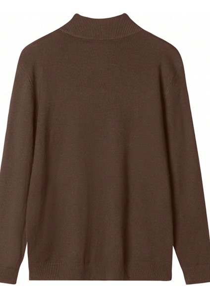 Erkek Kahverengi Regular Fit Yarım Pat Fermuarlı Yaka Triko Kazak modelleri