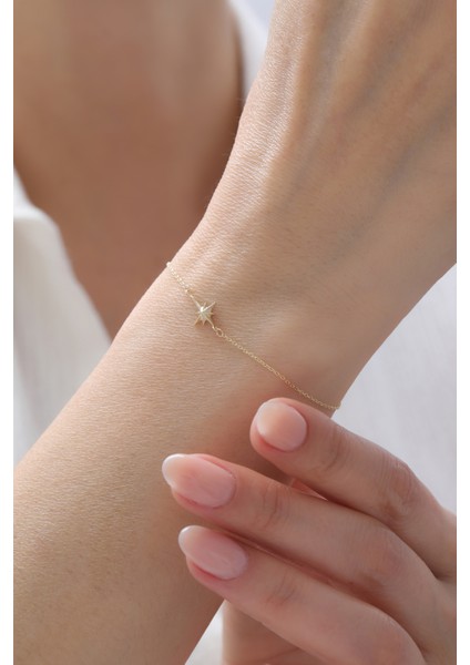 14 Ayar Altın Kuzey Yıldızı Bileklik modelleri