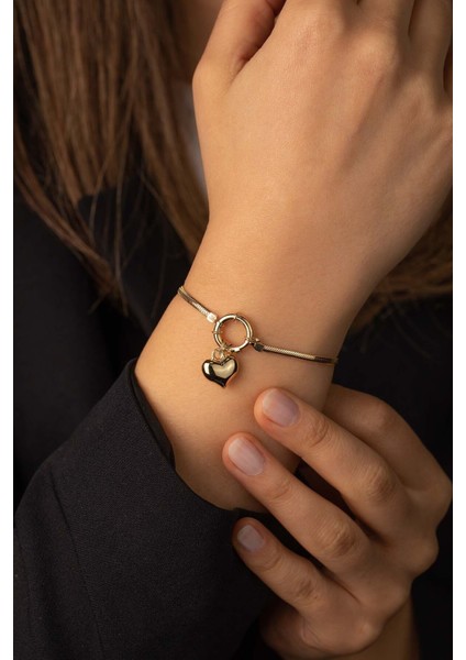 Kadın Gold Altın Balık Sırtı Kalp Bileklik