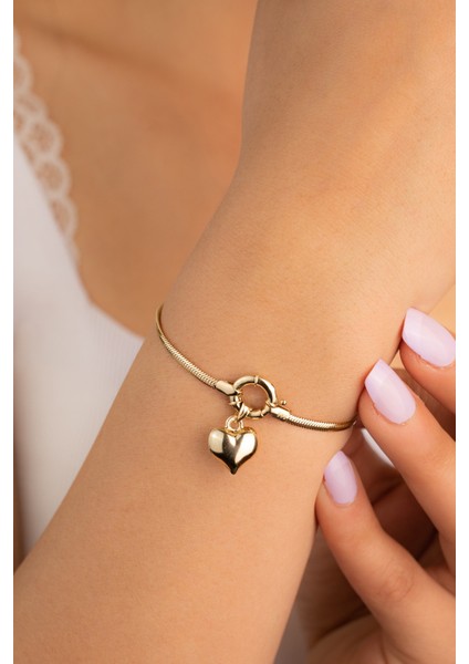 Kadın Gold Altın Balık Sırtı Kalp Bileklik modelleri