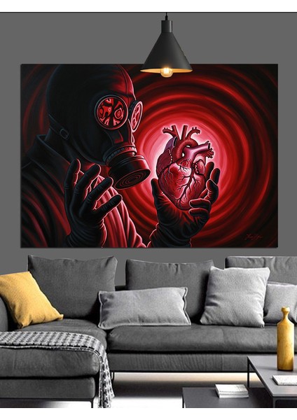 Gaz Maskesi ve Karanlık Figür Dekoratif Kanvas - Mdf Ahşap Tablo