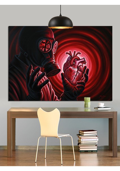 Gaz Maskesi ve Karanlık Figür Dekoratif Kanvas - Mdf Ahşap Tablo modelleri