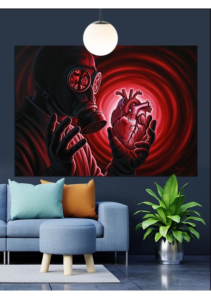 Gaz Maskesi ve Karanlık Figür Dekoratif Kanvas - Mdf Ahşap Tablo fırsatları