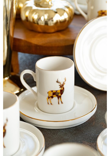 Geyik 12 Parça 6 Kişilik Porselen Kahve Fincan Takımı