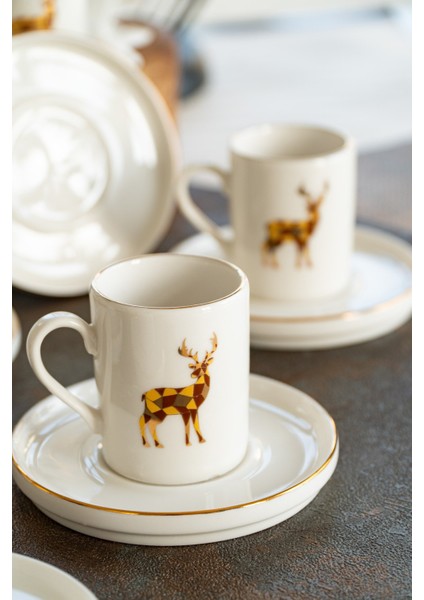 Geyik 12 Parça 6 Kişilik Porselen Kahve Fincan Takımı modelleri