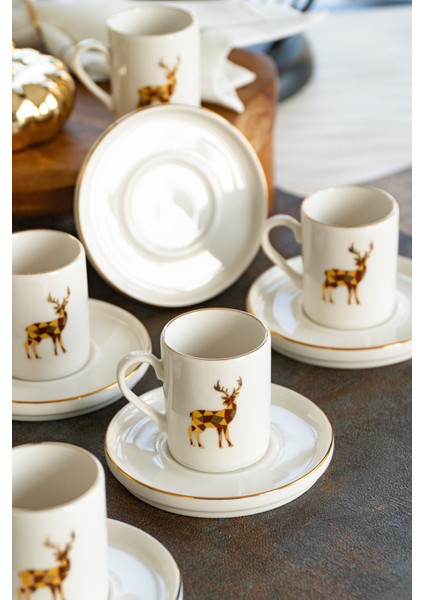 Geyik 12 Parça 6 Kişilik Porselen Kahve Fincan Takımı fırsatları