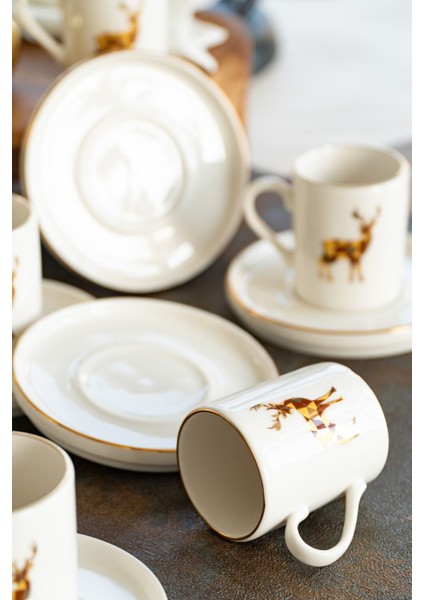 Geyik 12 Parça 6 Kişilik Porselen Kahve Fincan Takımı indirimleri