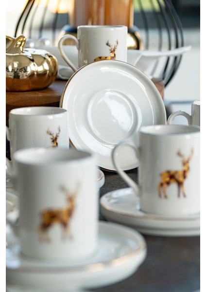 Geyik 12 Parça 6 Kişilik Porselen Kahve Fincan Takımı