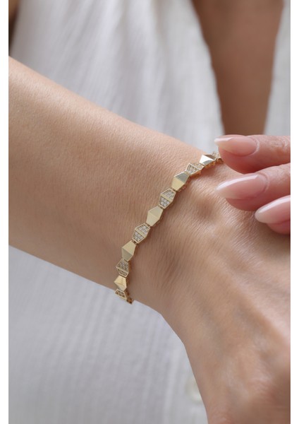 14 Ayar Altın Taşlı Snake Bileklik