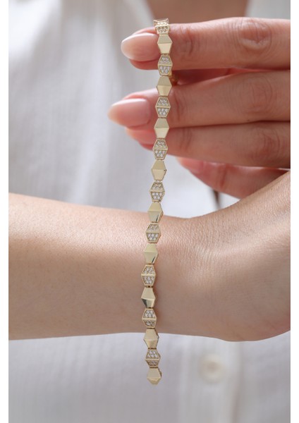 14 Ayar Altın Taşlı Snake Bileklik modelleri