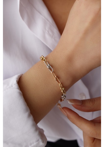 14 Ayar Altın Üç Renk Mariner Bileklik