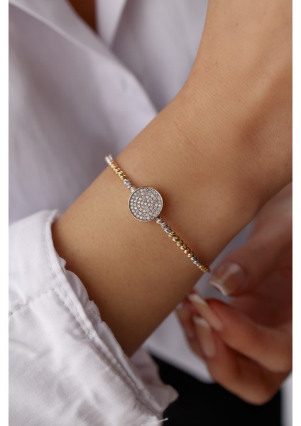 14 Ayar Altın Üç Renk Dorika Toplu Yuvarlak Kelepçe