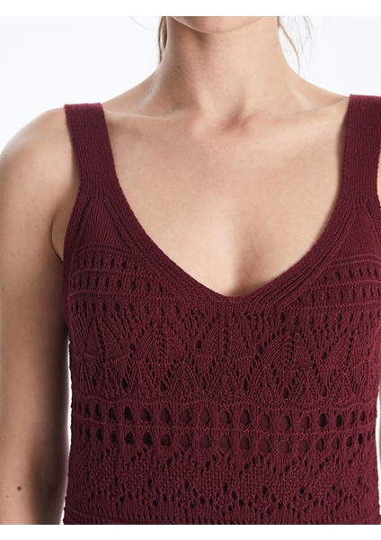 Yeni Sezon V Yaka Ajurlu Kadın Triko Elbise modelleri