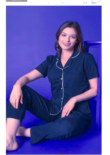 Ercan Kadın Kısa Kol Lacivert Gömlek Pijama Takımı fiyatları