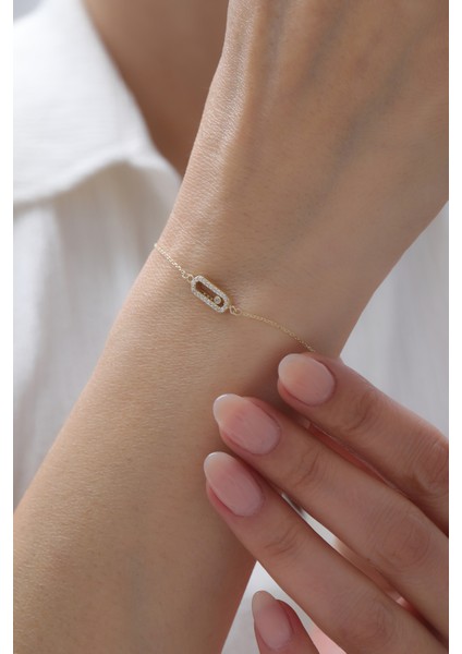 14 Ayar Altın Taşlı Messika Bileklik