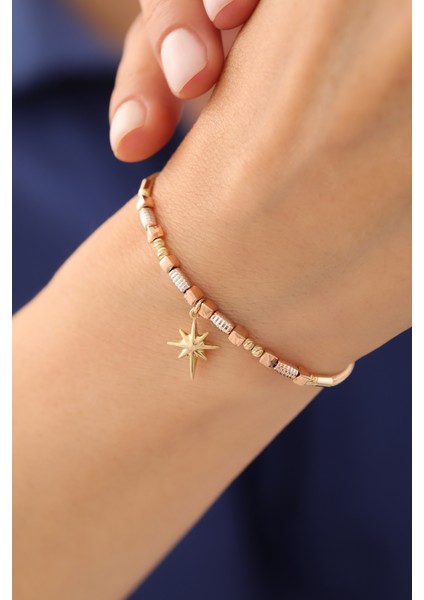 14 Ayar Altın Üç Renk Sallantılı Kuzey Yıldızı Bileklik fiyatları