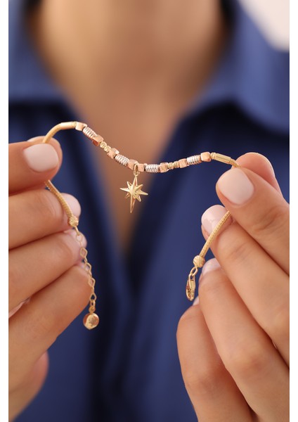 14 Ayar Altın Üç Renk Sallantılı Kuzey Yıldızı Bileklik modelleri