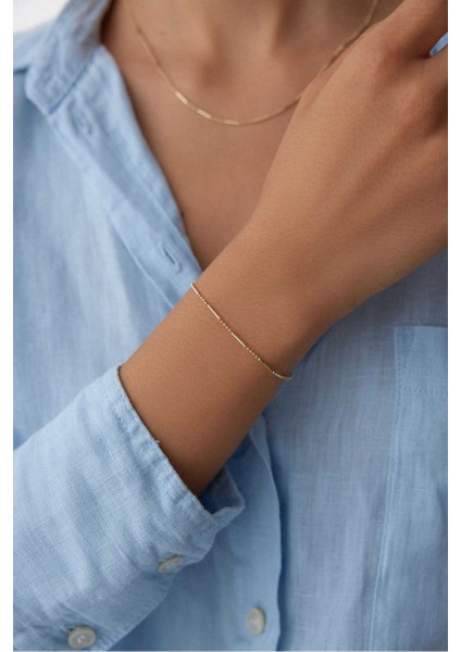 14 Ayar Altın Golf Zincir Çubuk Bileklik