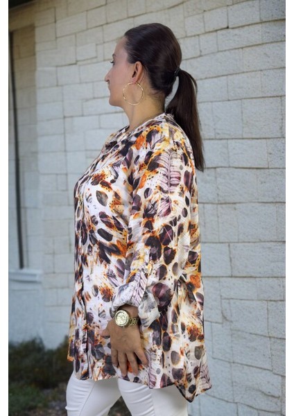 Organik Italyan Ince Keten Hakim Yaka Katlanabilir Kol Desenli Ekstra Büyük Beden Gömlek modelleri