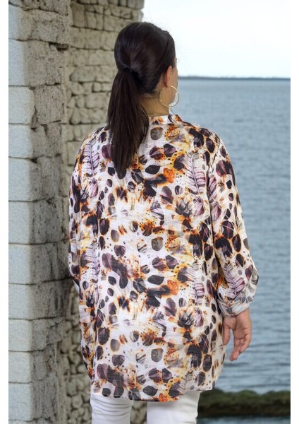 Organik Italyan Ince Keten Hakim Yaka Katlanabilir Kol Desenli Ekstra Büyük Beden Gömlek fırsatları