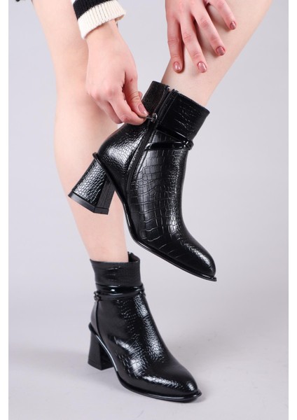 Belize Tokalı Kroko Bot Siyah indirimleri