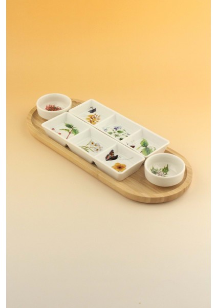 Botanik Bambu Standlı Porselen Sosluk Seti